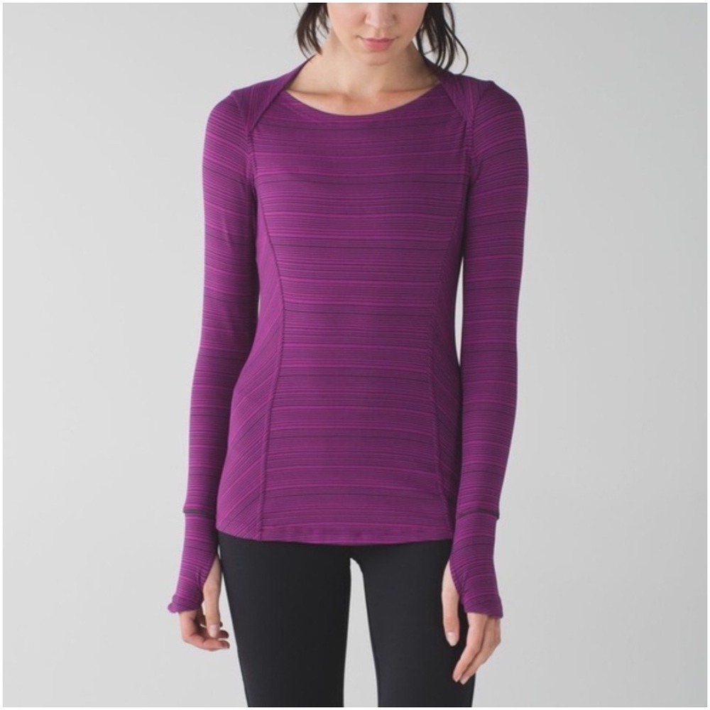 Lululemon Women's Kanto Catch Me Long Sleeve Stripe Running Athletic Top Plum 6